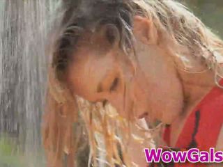 Pretty Madonna loves wetting her self with a shower