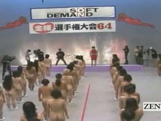 Subtitled i madh nudist grup i japoneze gra stretching