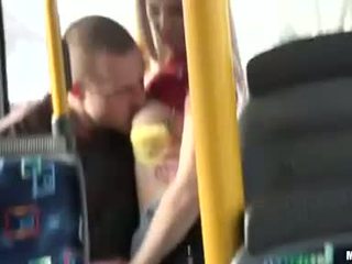 Horny couple has sex action in public vehicle