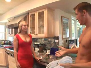 Nasty blonde wife sucking new dick on the kitchen