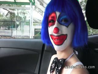 Teen in clown costume banging outdoor to cumshot