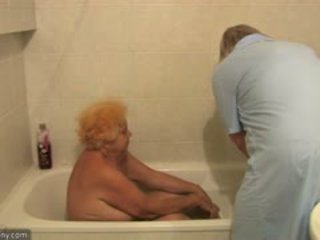The Nurse Bathes Old Fat Granny In Bathroom